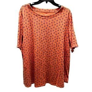 J.Jill Orange Red Marigold Floral oversize Jersey knit slub tee top plus size 1X